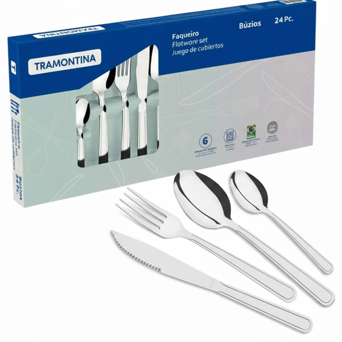 TRAMONTINA - Juego de Cubiertos Tramontina 24 Piezas 100% Acero Inoxidable