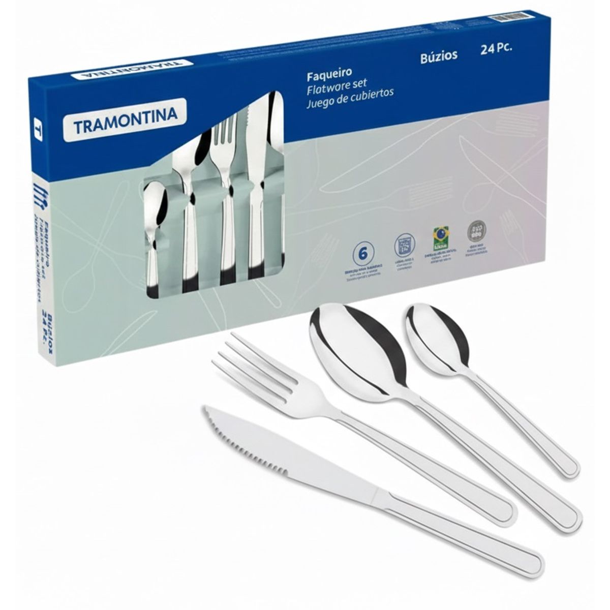 TRAMONTINA - Juego de Cubiertos Tramontina 24 Piezas 100% Acero Inoxidable