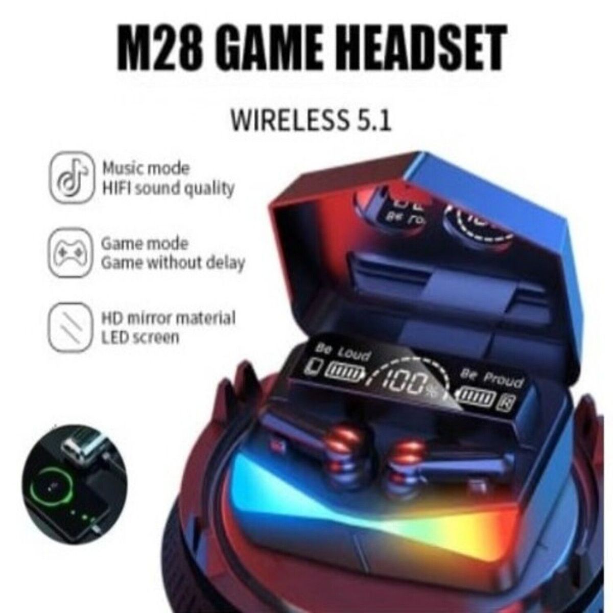 CLN TECH - Audífonos M28 Bluetooth Gamer  Con Micrófono  Powerbank v5.3