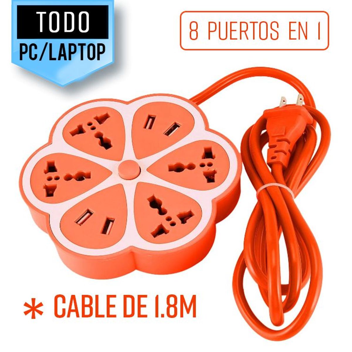 OEM - Enchufe Tomacorriente Extensión Múltiple 4 Tomas + 4 Puertos USB