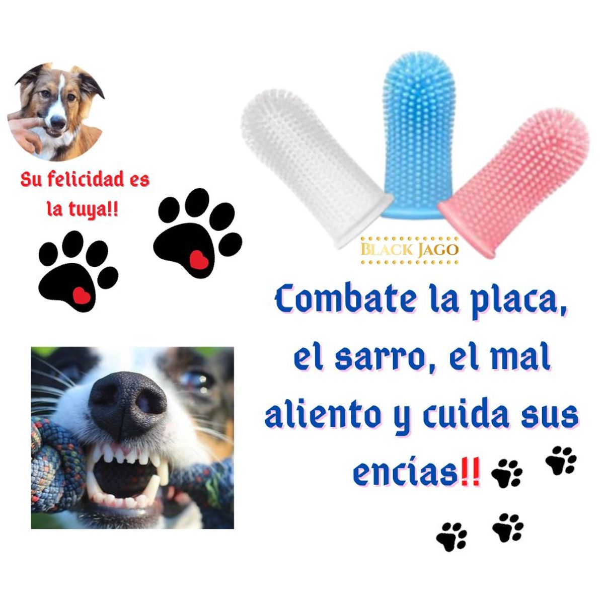 GENERICO - Pack x3 Cepillo de dental para mascotas
