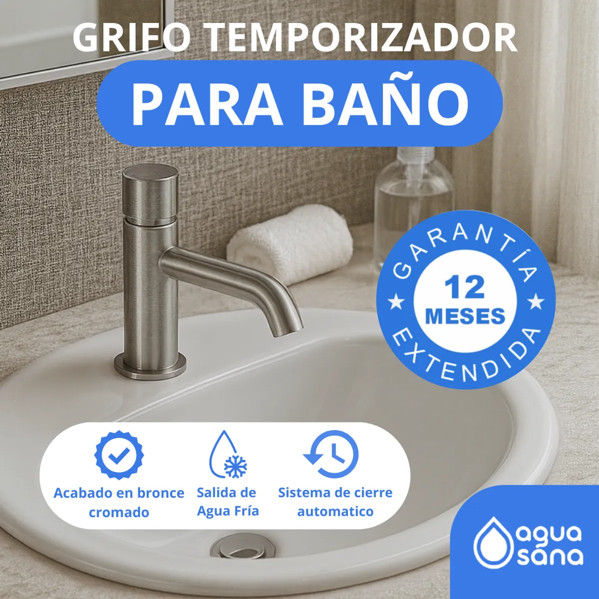 AGUA SANA - Grifo de baño temporizador alto Mate