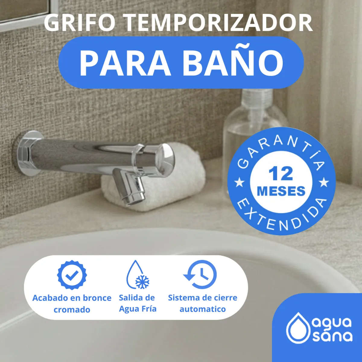 AGUA SANA - Grifo de baño hacia la pared /  Ahorro de Agua de Cierre Automático (D-24)