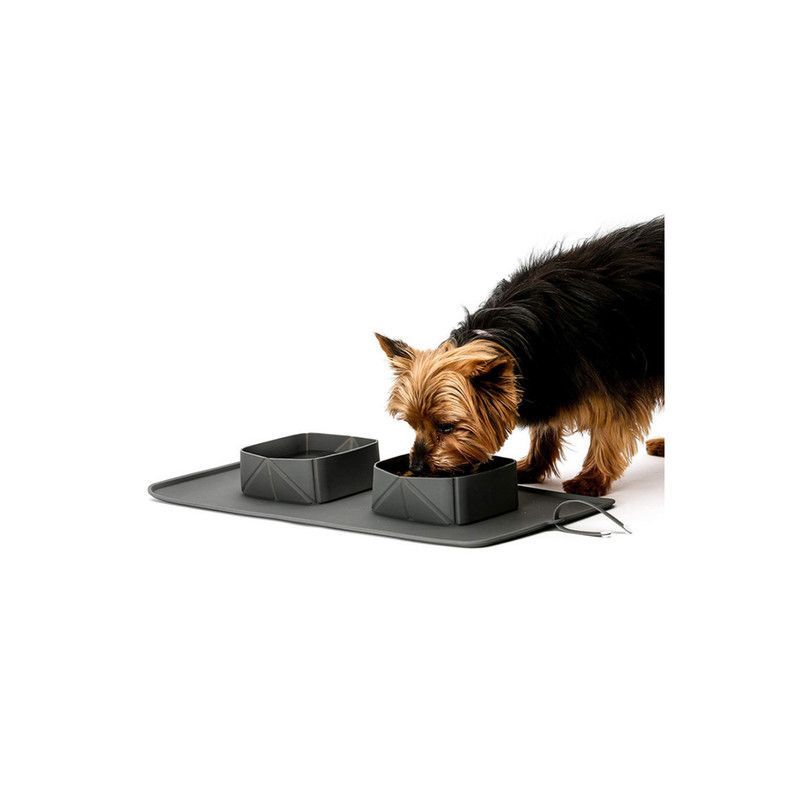 QUE PATAS PET SHOP - Plato Doble Plegable Gris para Mascota