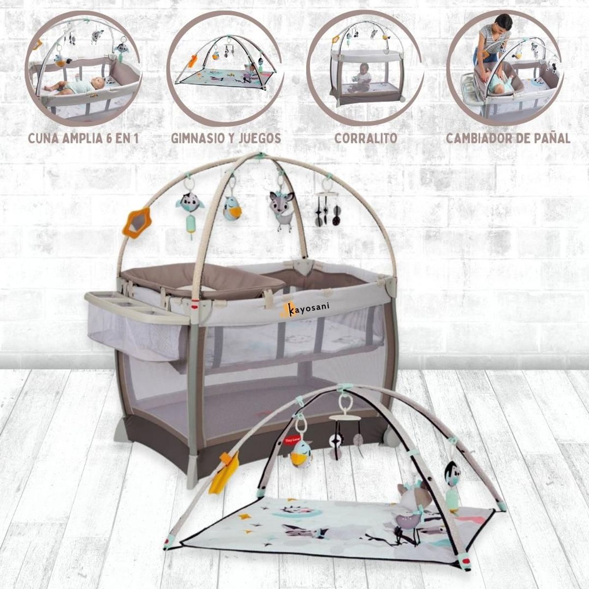 TINY LOVE - Cuna Corral 6 en 1 "HERE I GROW" Gray