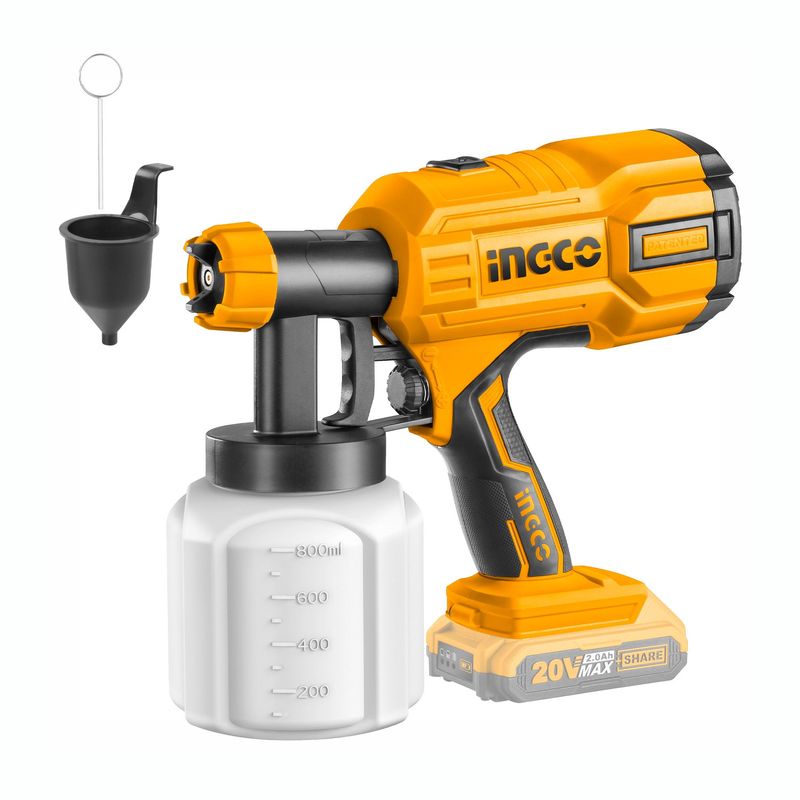 INGCO TOOLS - PISTOLA DE PINTAR 20V INALÁMBRICA 800ML INDUSTRIAL INGCO - CSGLI2001