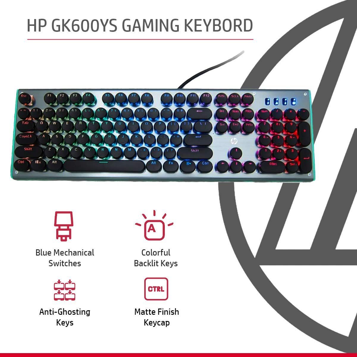 HP - HP Teclado Gaming GK600YS Keyboard Iluminacion RGB Switch Blue 4QN15AA