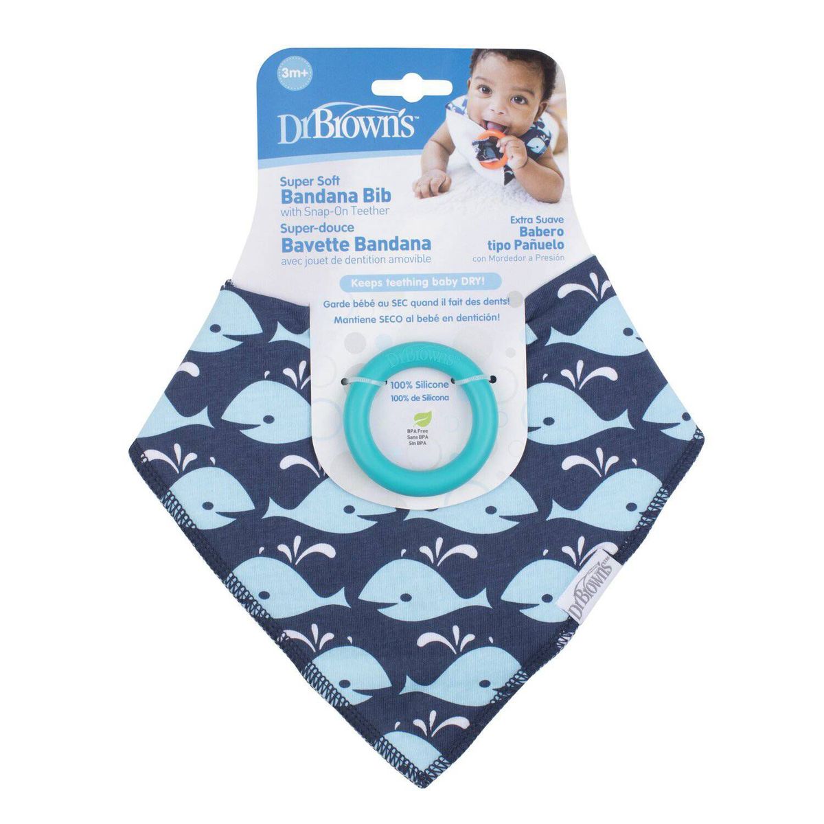 DR BROWNS - Babero Bandana con Mordedor de aprendizaje modelo Ballenas