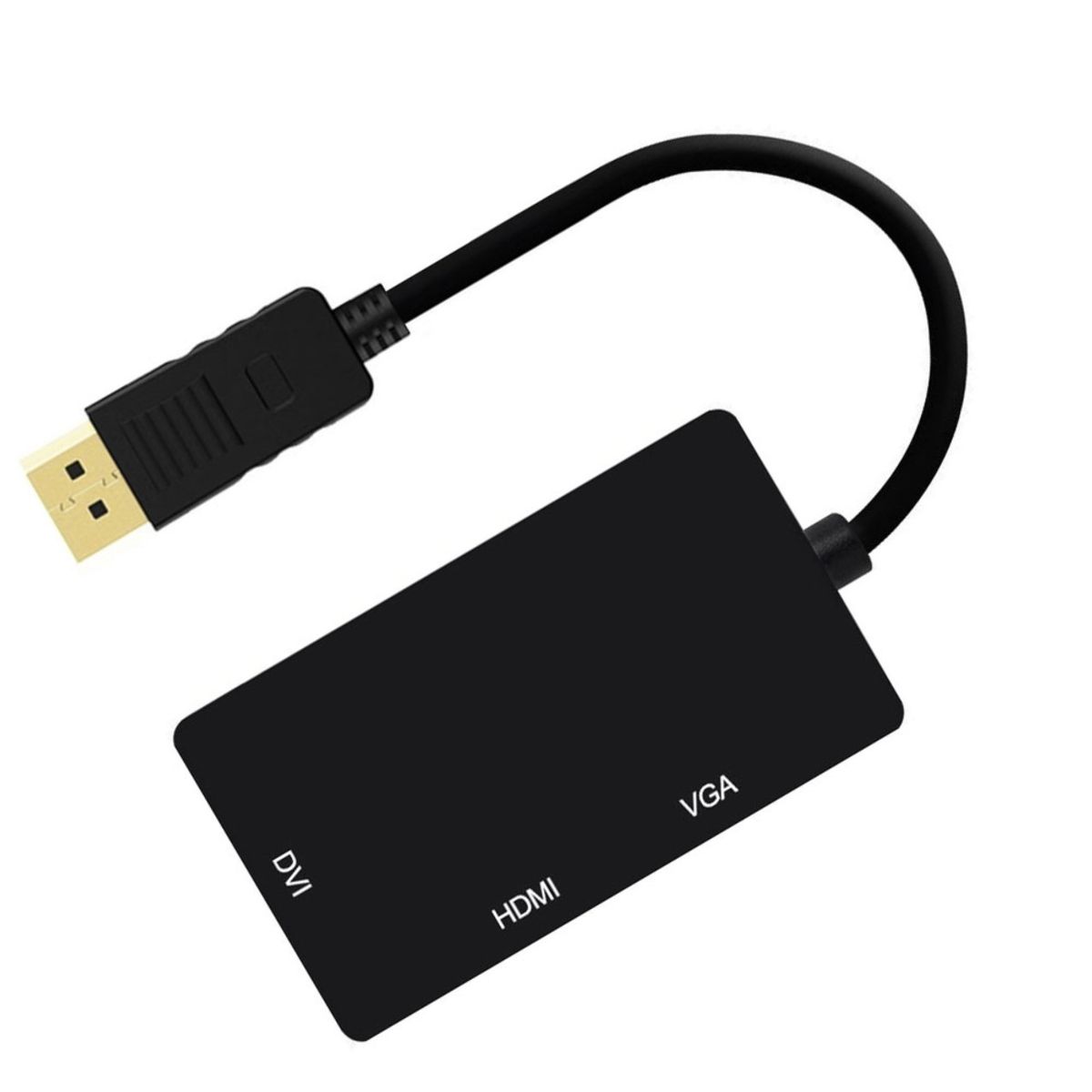 GENERICO - Convertidor 3 en 1 Displayport A Hdmi Vga Dvi Negro adaptador