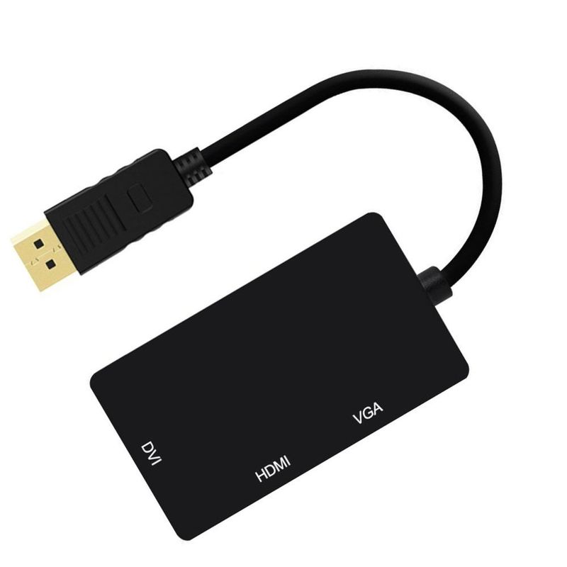 GENERICO - Convertidor 3 en 1 Displayport A Hdmi Vga Dvi Negro adaptador