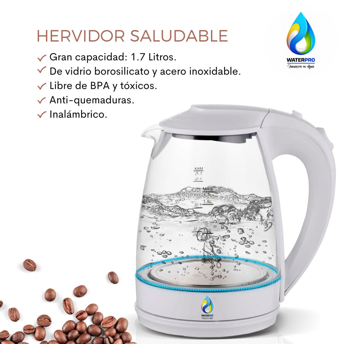 WATERLIFE - Hervidor Eléctrico WaterPro Libre de BPA - Blanco