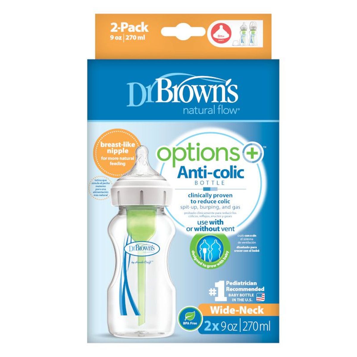 DR BROWNS - Set x2 Biberones Boca Ancha Polipropileno 9oz