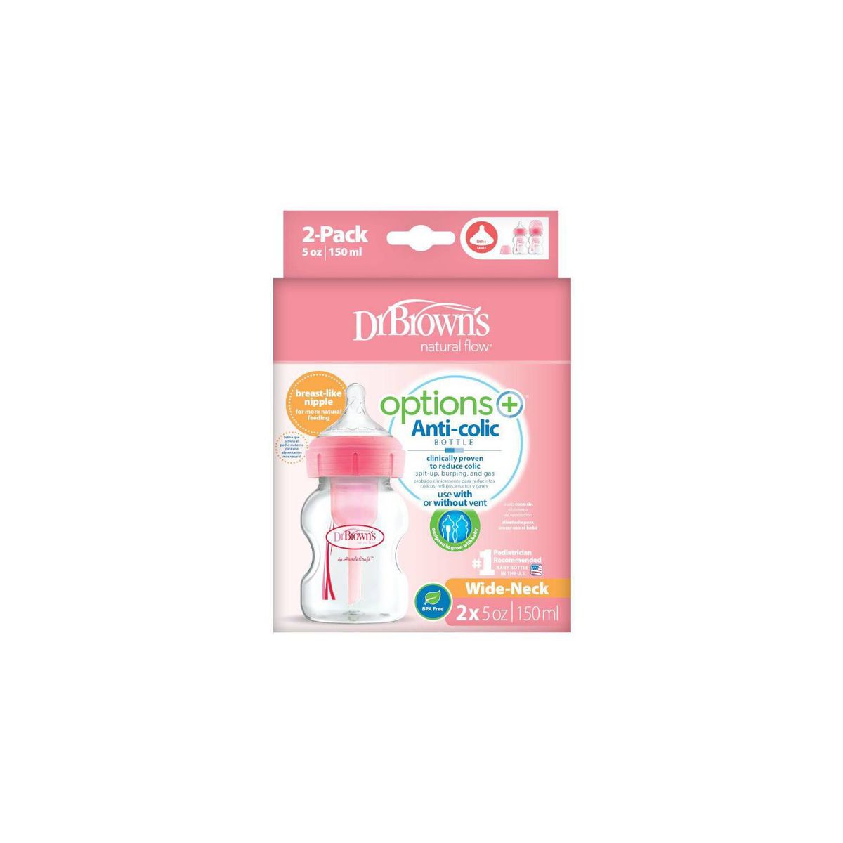 DR BROWNS - Set x2 Biberones Boca Ancha 5 oz color Rosado