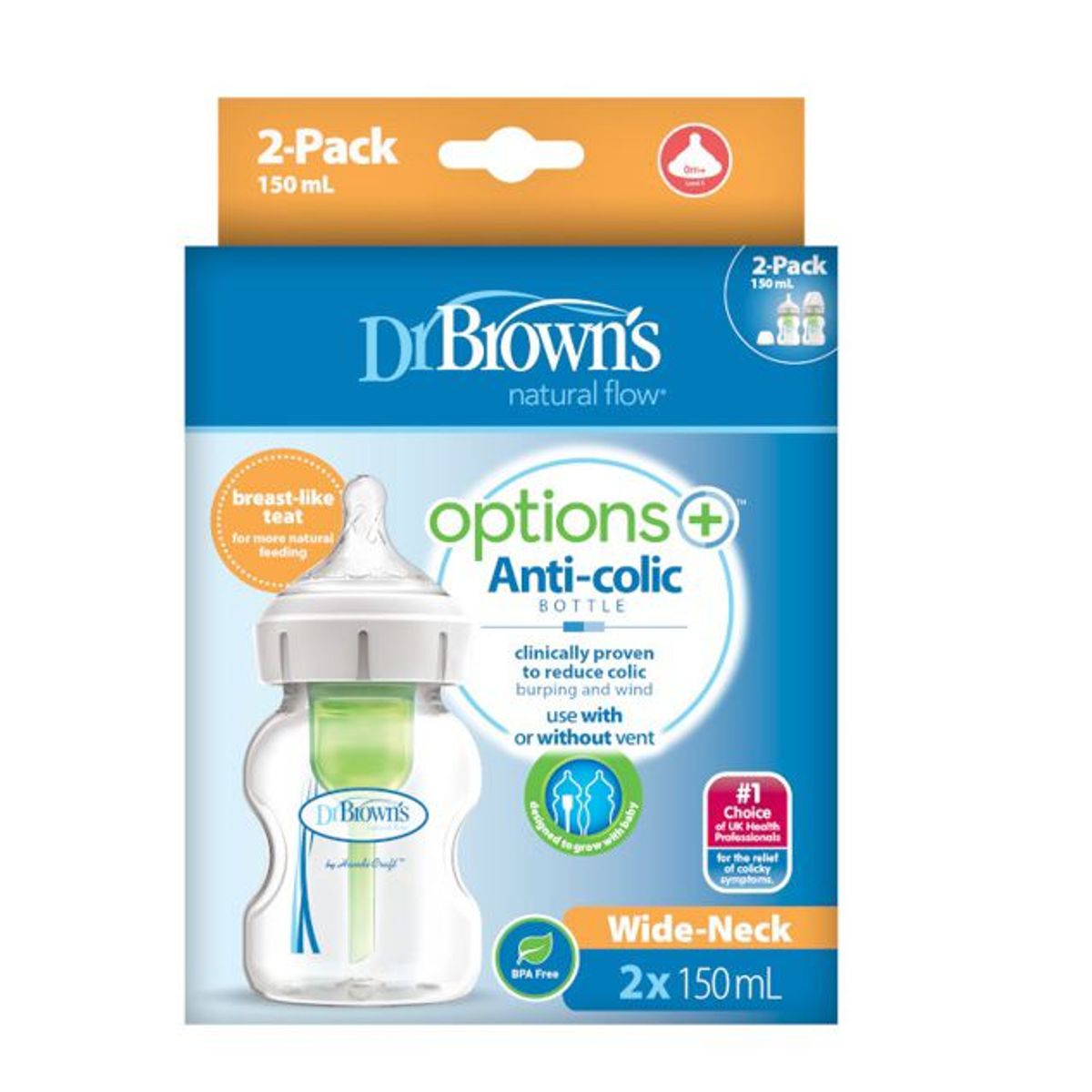 DR BROWNS - Biberón de boca ancha opt 5oz polip pack x2
