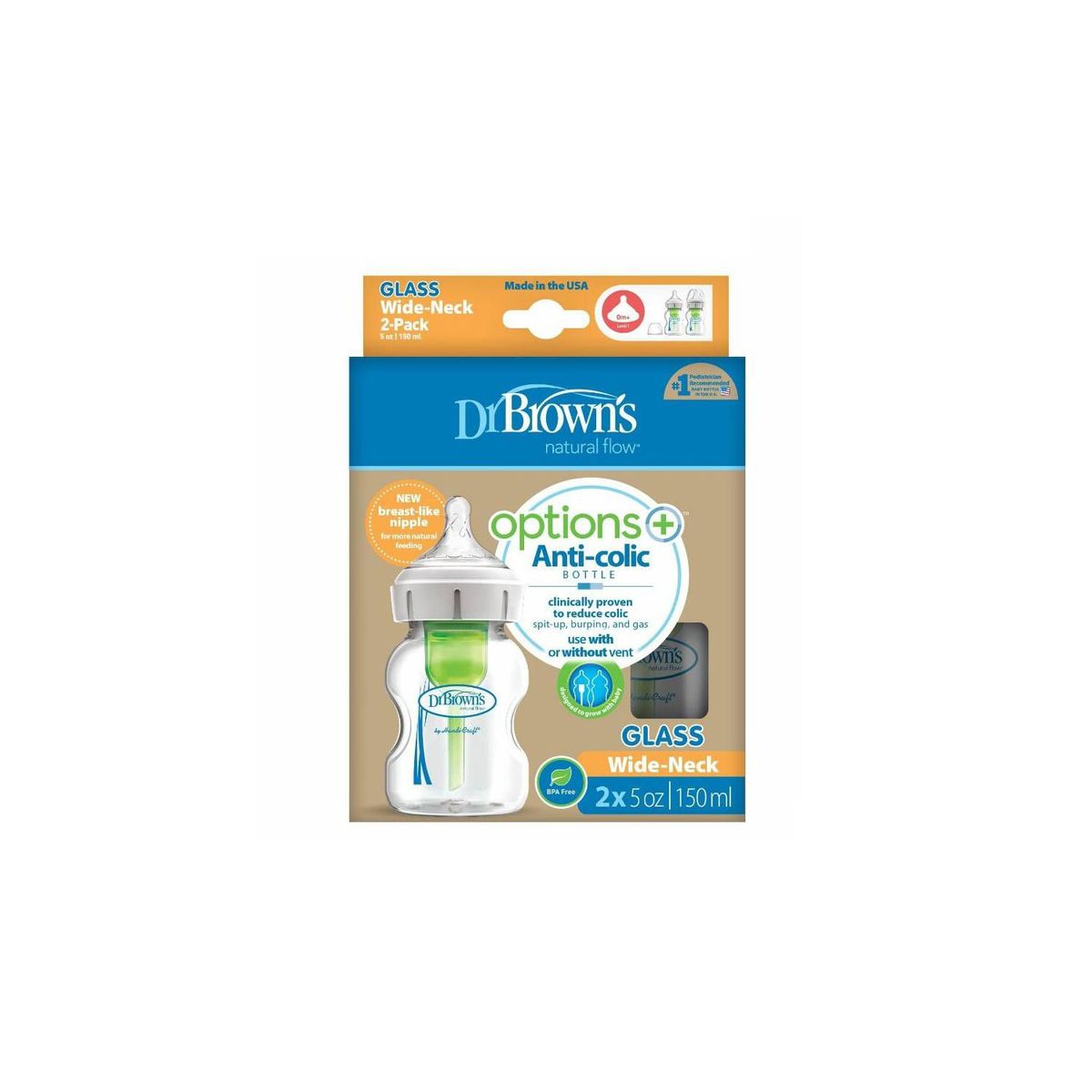 DR BROWNS - Set x2 Biberones Boca Ancha Vidrio 5oz