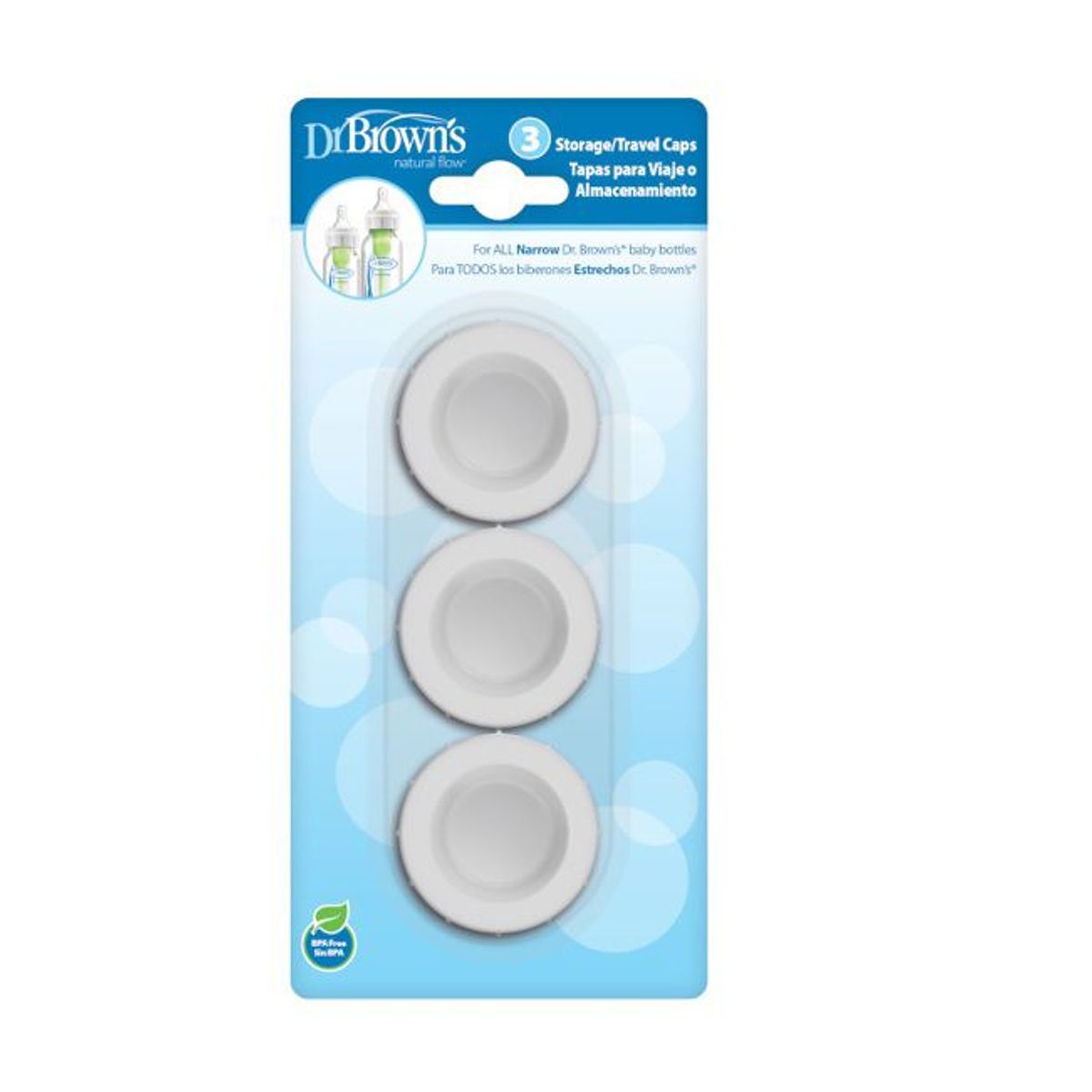 DR BROWNS - Set x3 Tapas de viaje para Biberones Boca Estrecha