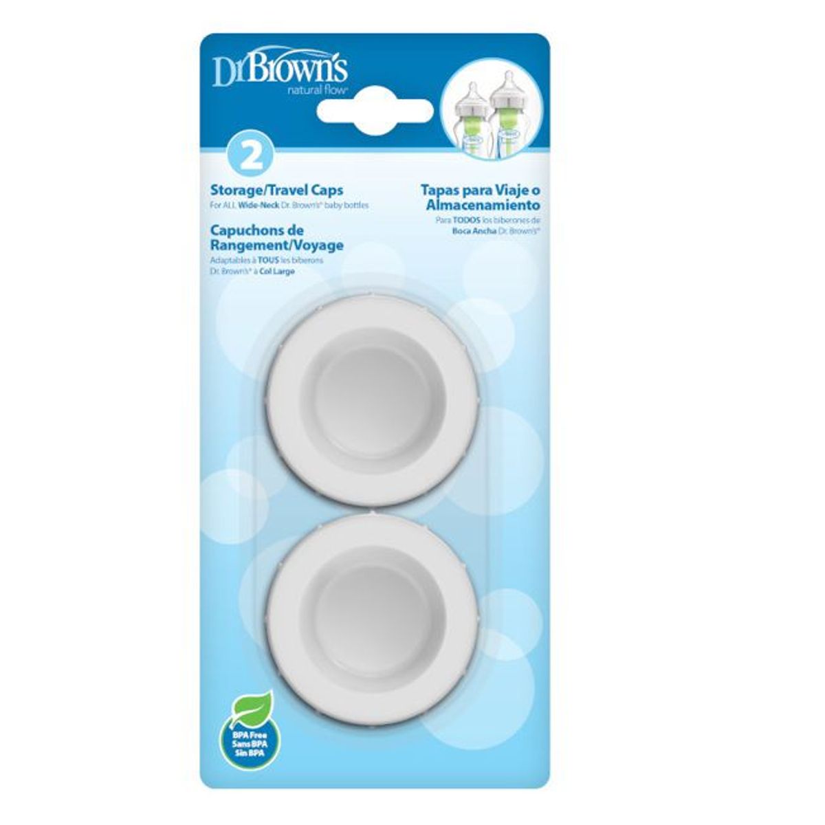 DR BROWNS - Pack x2 Tapas de viaje para biberones Boca Ancha