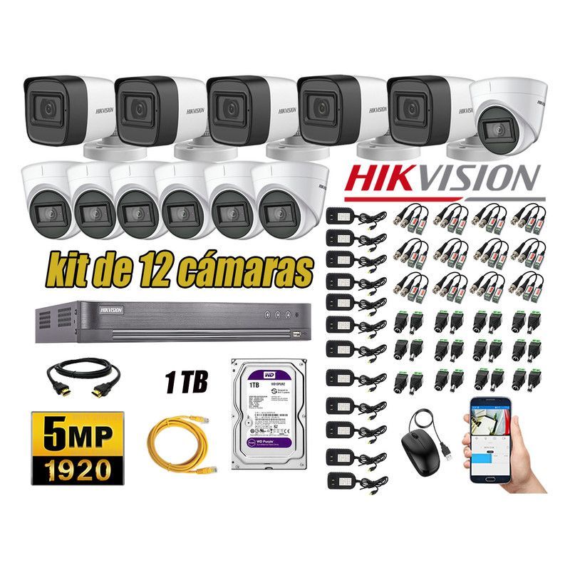 HIKVISION - CÁMARAS SEGURIDAD KIT 12 5MP + DISCO 1TB HDMI