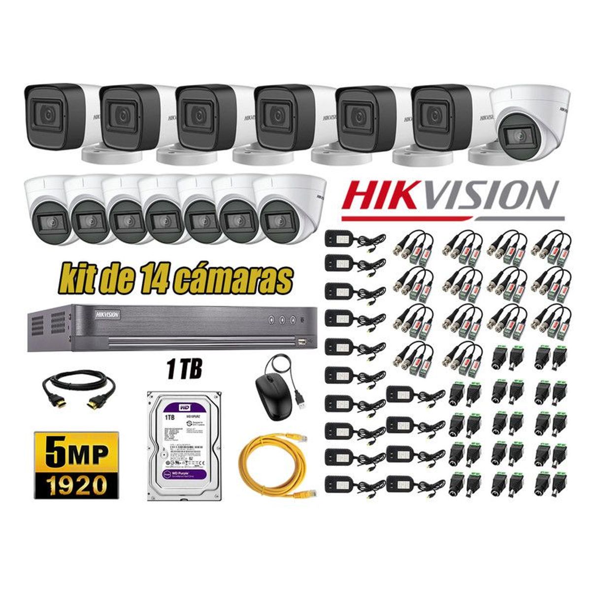 HIKVISION - CÁMARAS SEGURIDAD KIT 14 5MP + DISCO 1TB HDMI