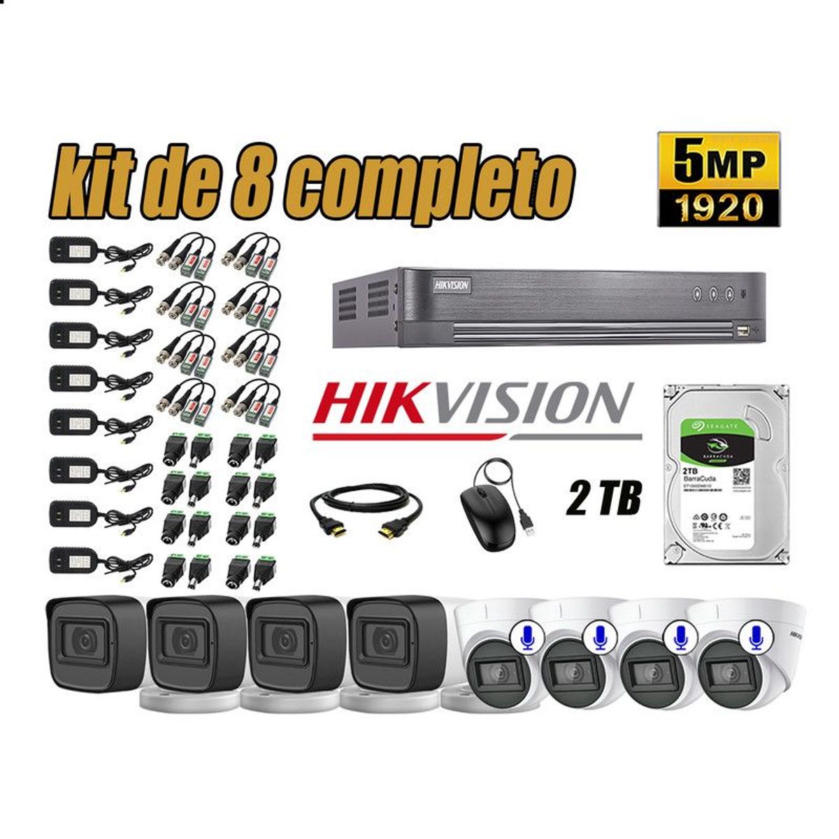 Hikvision - CÁMARAS SEGURIDAD KIT 8 5MP + DISCO 2TB - 04 CAMARAS AUDIO INCORPORADO