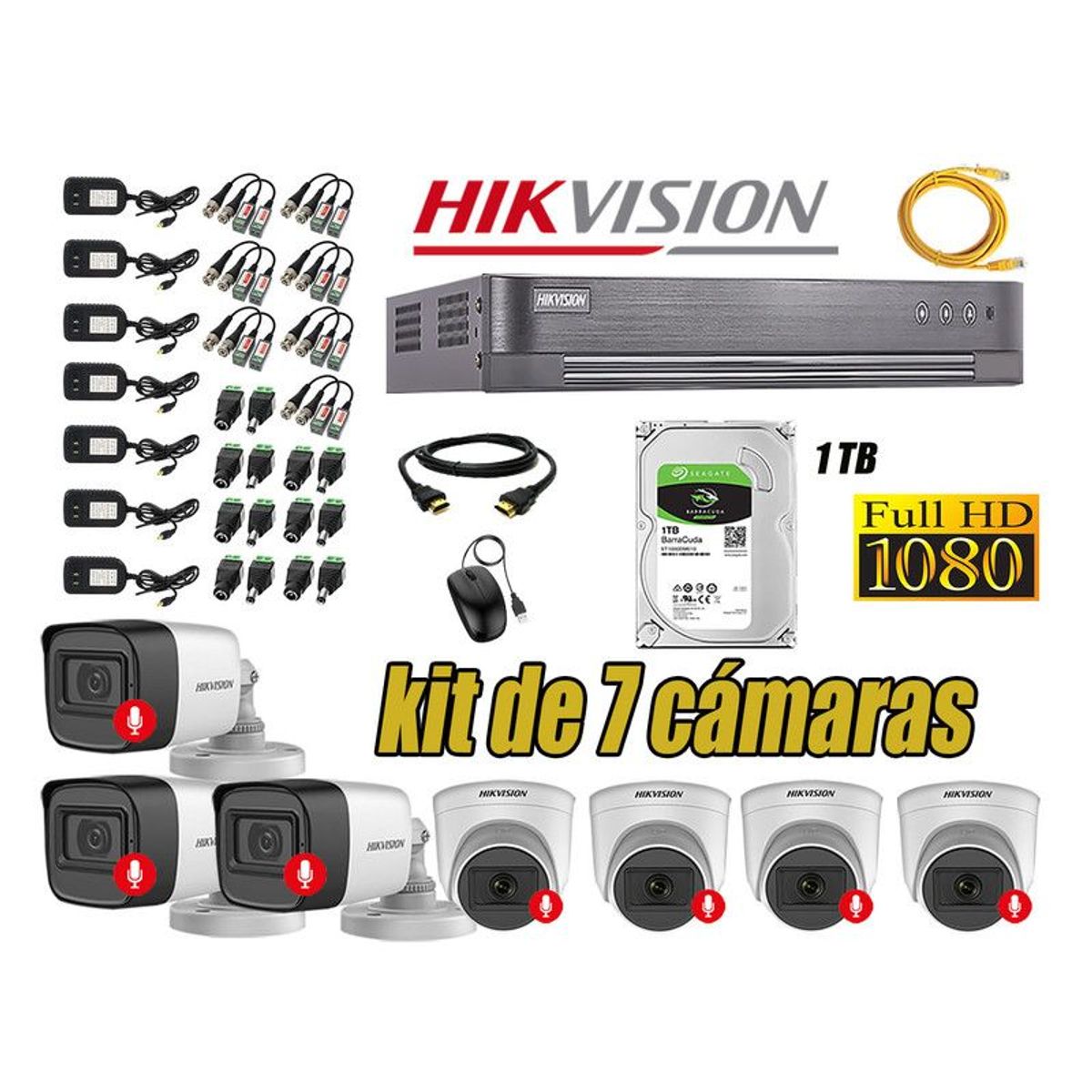 Hikvision - CÁMARAS SEGURIDAD KIT 7 FULL HD 1080P CON AUDIO INCORPORADO 1TB