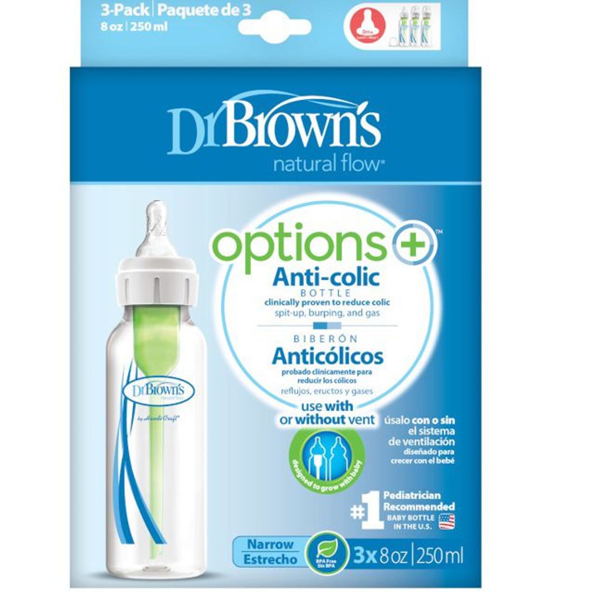 DR BROWNS - Setx3 biberones options boca estrecha de 8oz