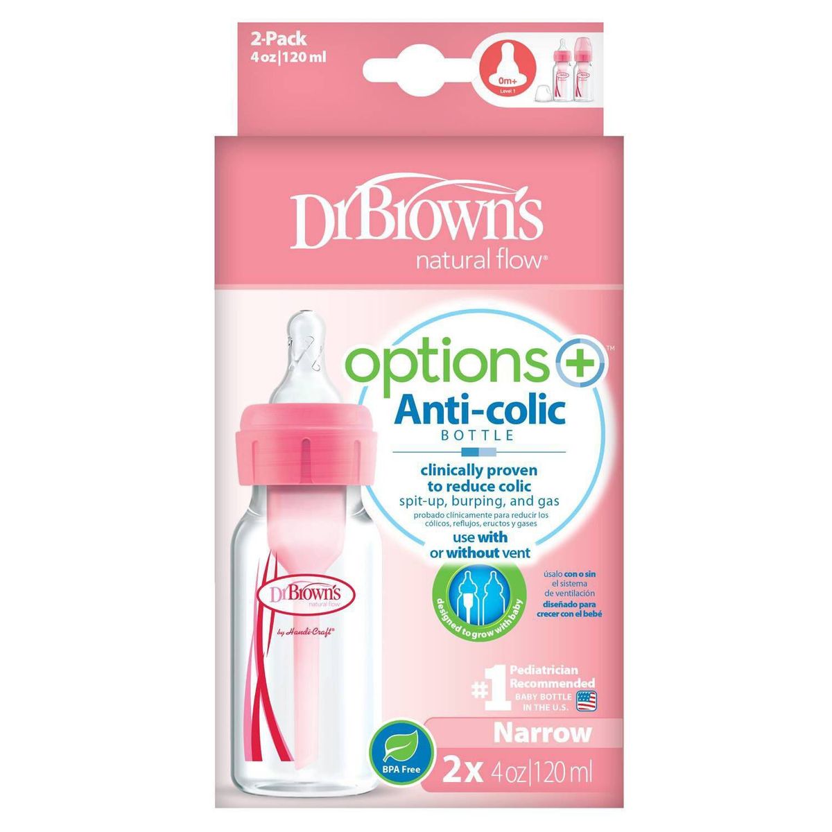 DR BROWNS - Set x2 biberones Boca Estrecha 4oz color Rosado