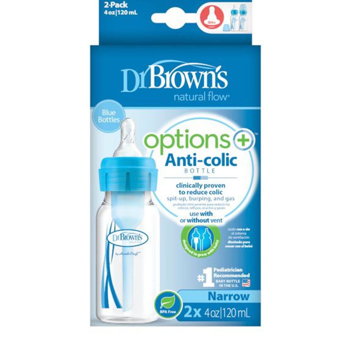 DR BROWNS - Set x2 Biberones Boca Estrecha 4oz color Azul