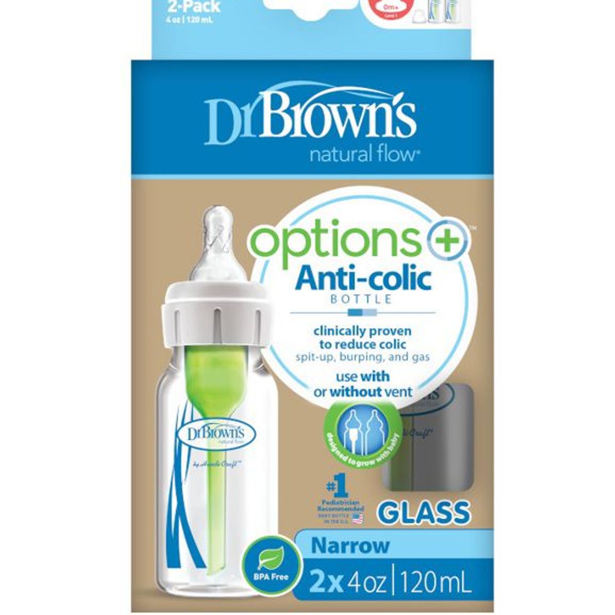 DR BROWNS - Set x2 Biberones de Vidrio Boca Estrecha 4 oz