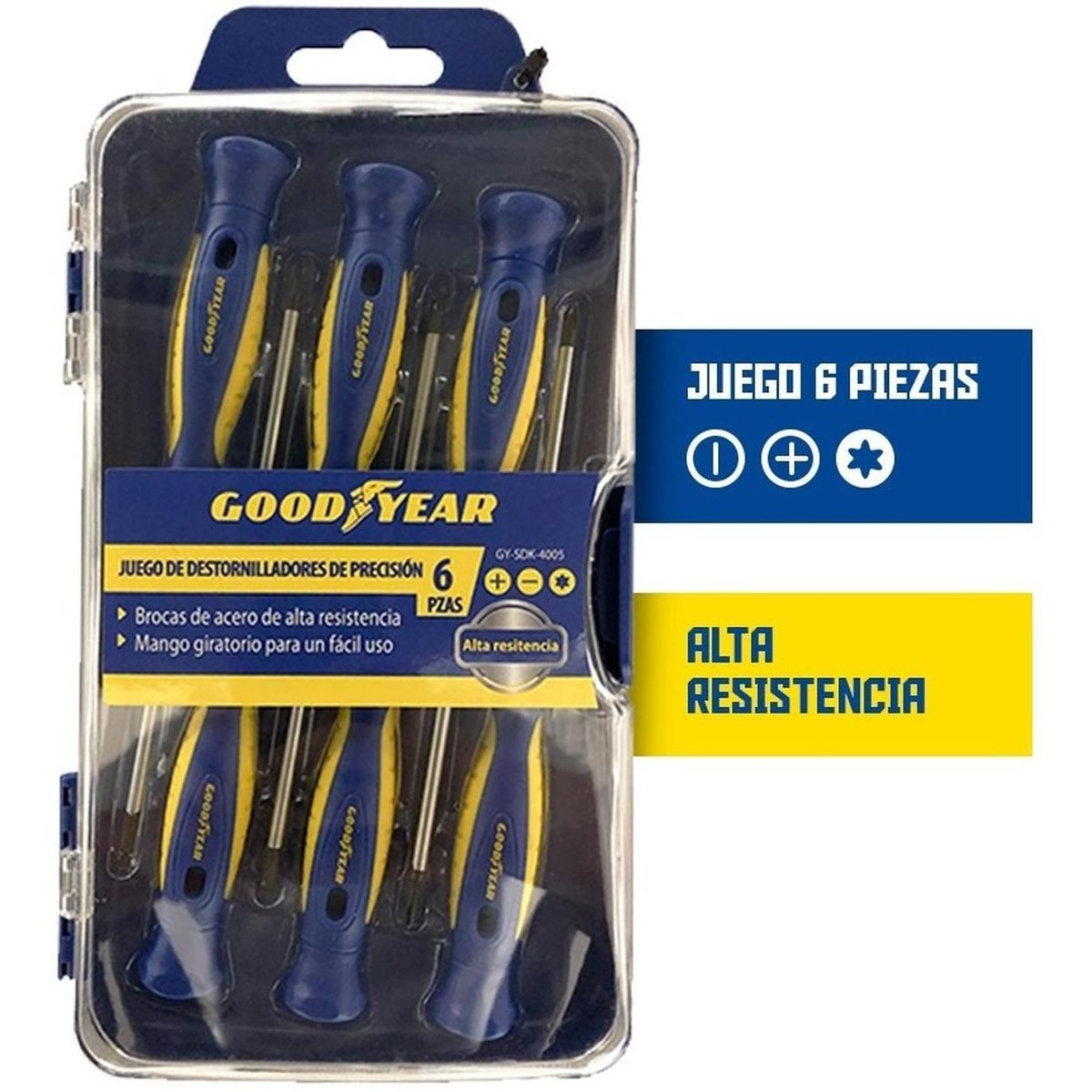 GOODYEAR - Destornilladores puntas precisión goodyear set 6 piezas