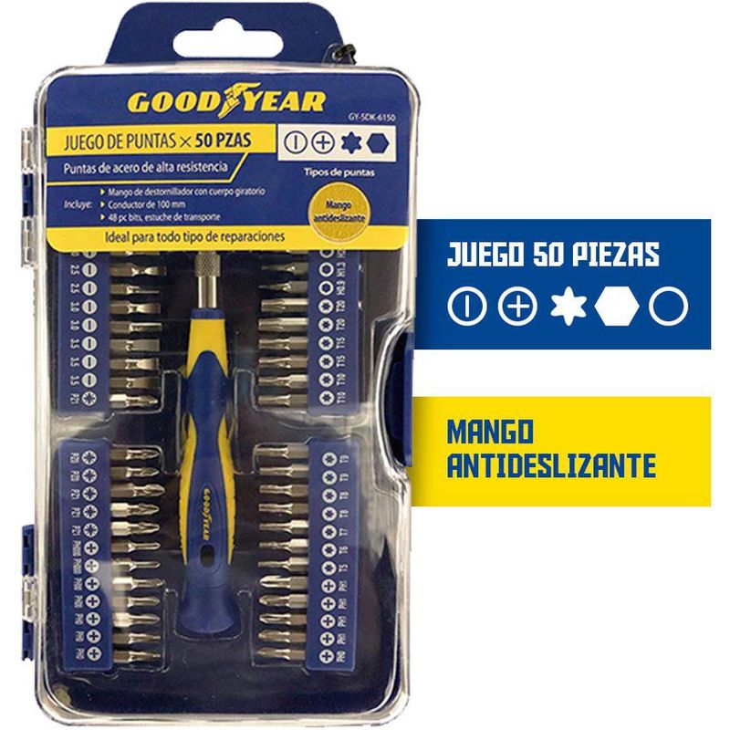 GOODYEAR - Destornillador puntas precisión goodyear set 50 piezas