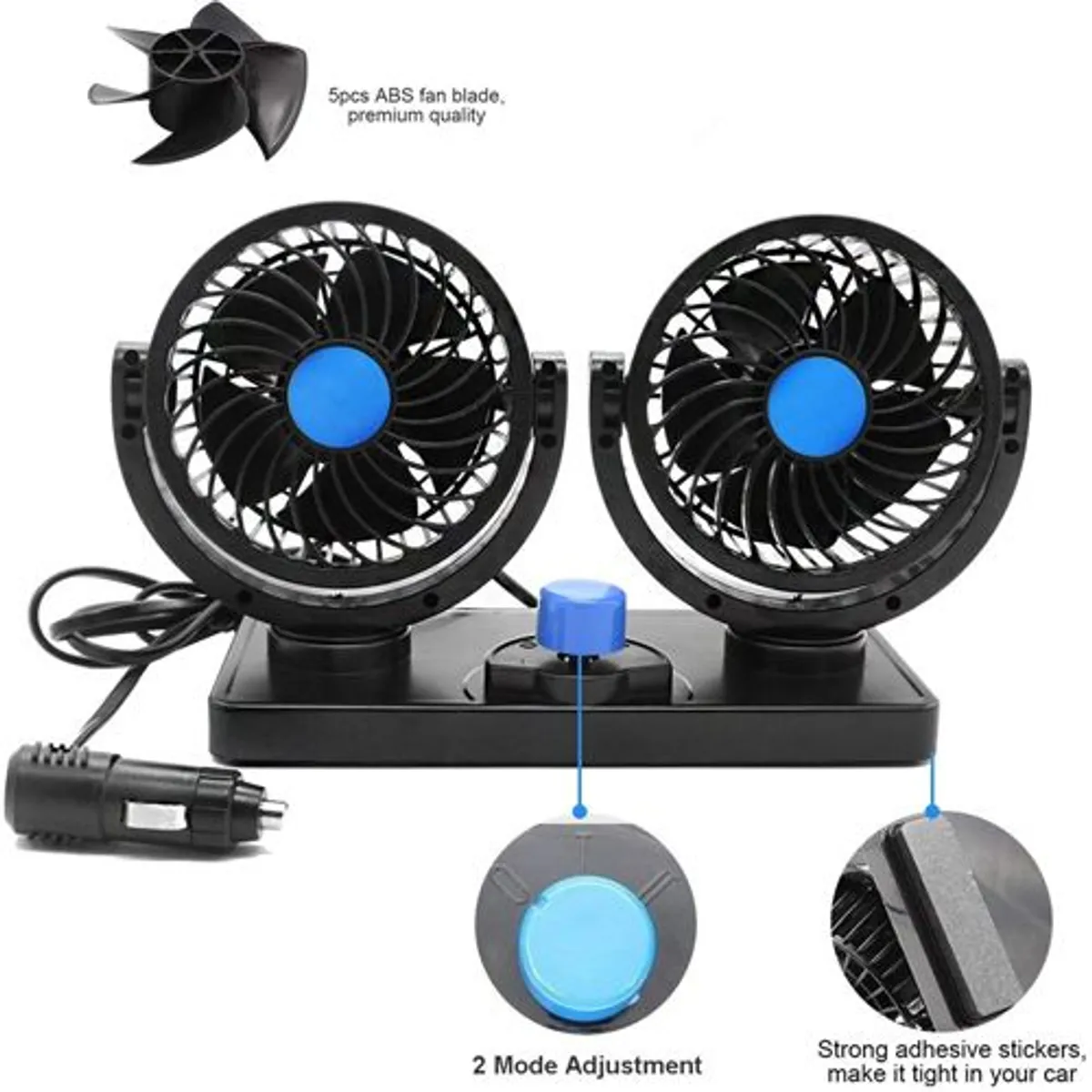 SEISA - Ventilador Auto 360 Turbo Giratorio Graduable Portatil 12v