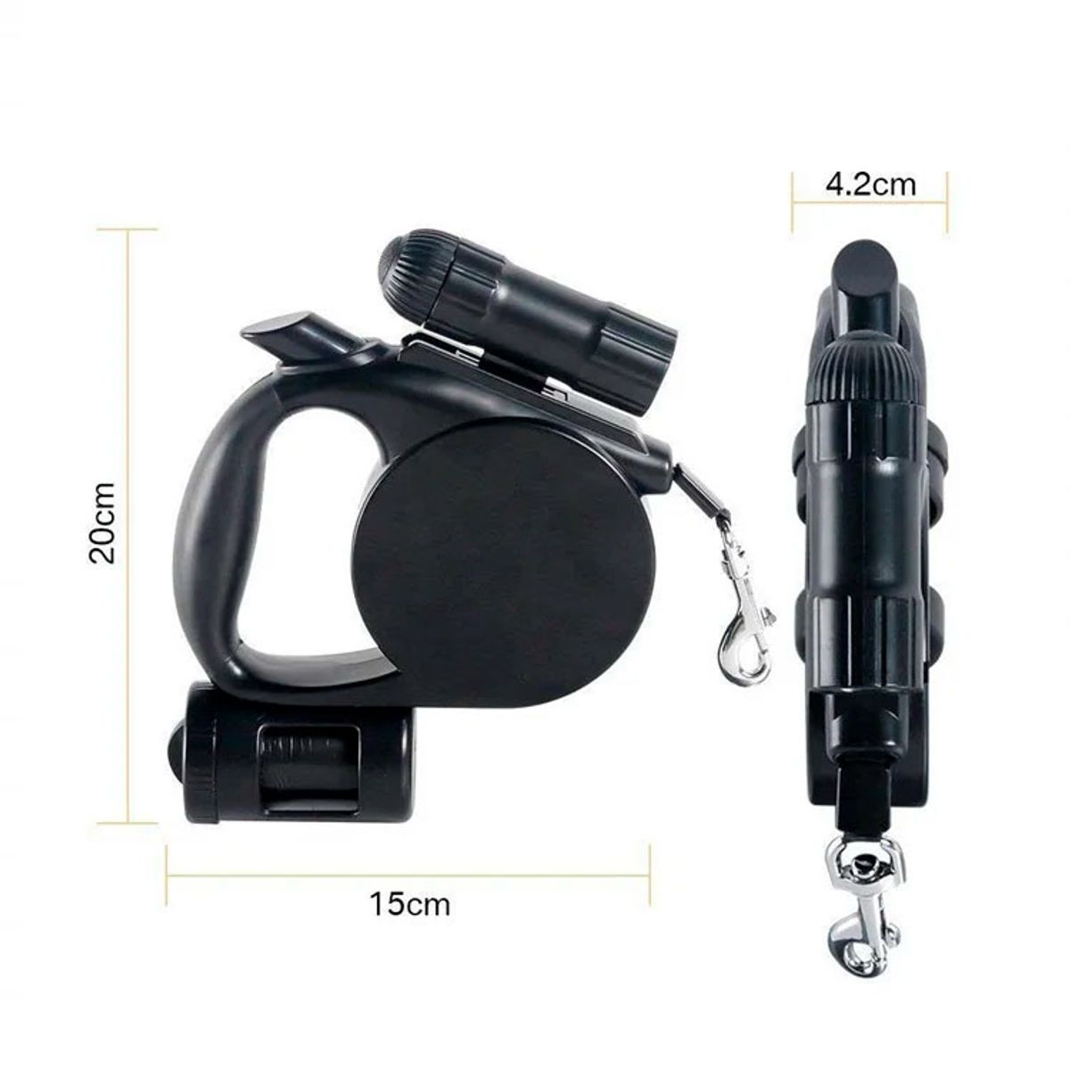 QUE PATAS PET SHOP - Correa Retractil 3 En 1 Para Perros Linterna + Rollo Negro