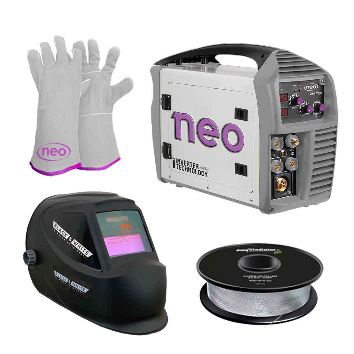 NEO - Soldadora 2en1 Mig-Mag mascara kit de seguridad neo alambre mig flux