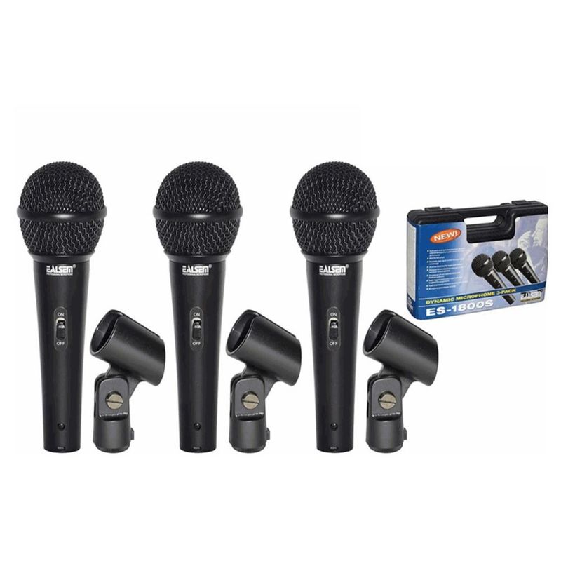 GENERICO - Pack de 3 Microfonos Dinamicos con maleta para canto-  Ealsem