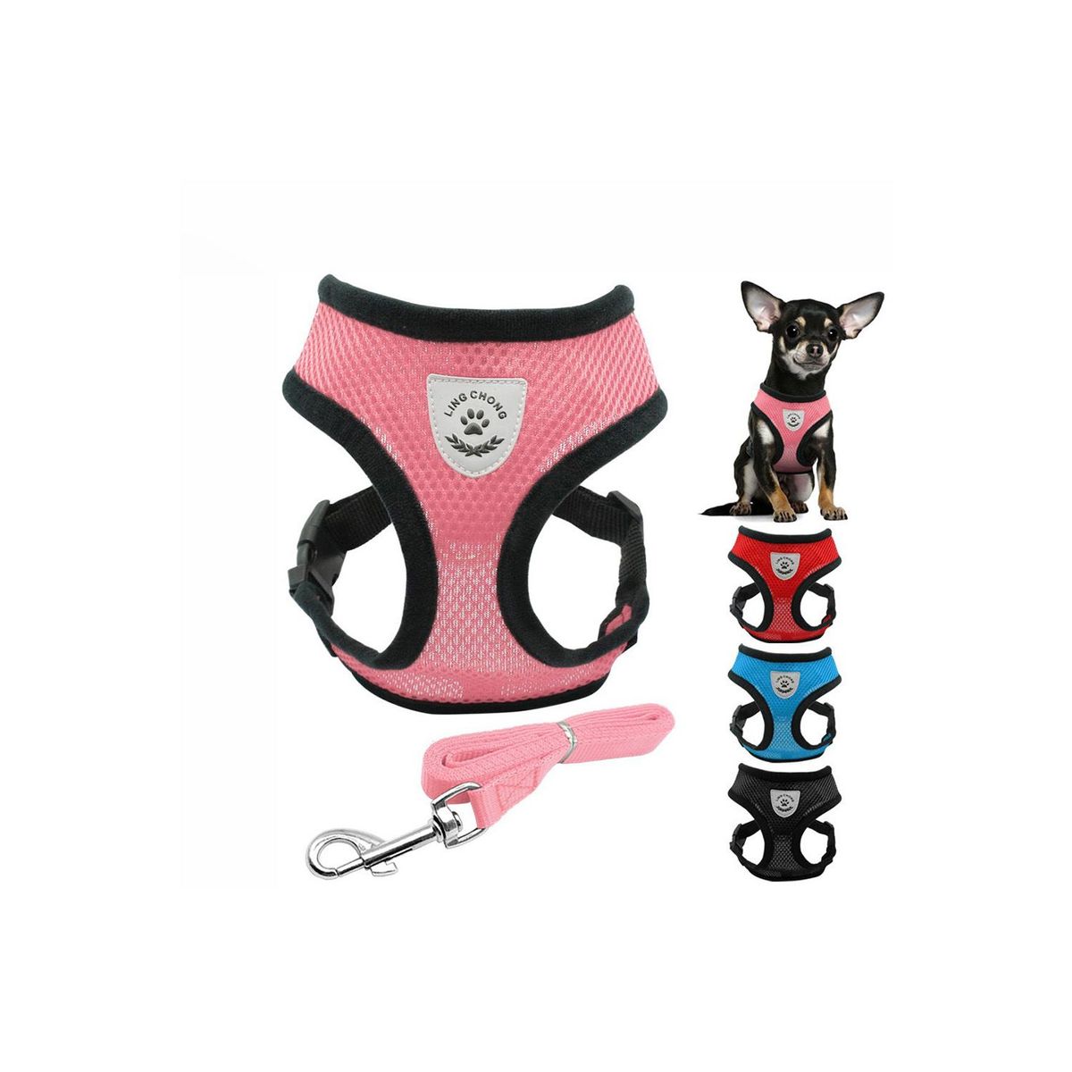 QUE PATAS PET SHOP - Pechera Regulable con Correa para Perros y Gatos XL Negro