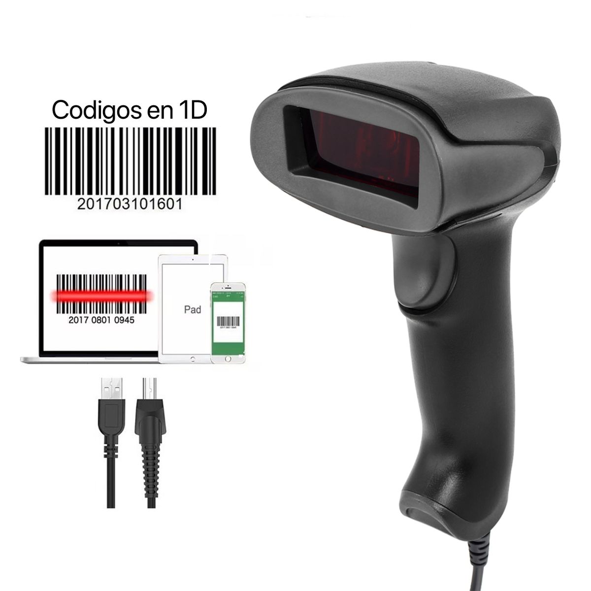 NETUM - Lector de Código de Barras DNI Alámbrico 1D Netum Pc Laptop