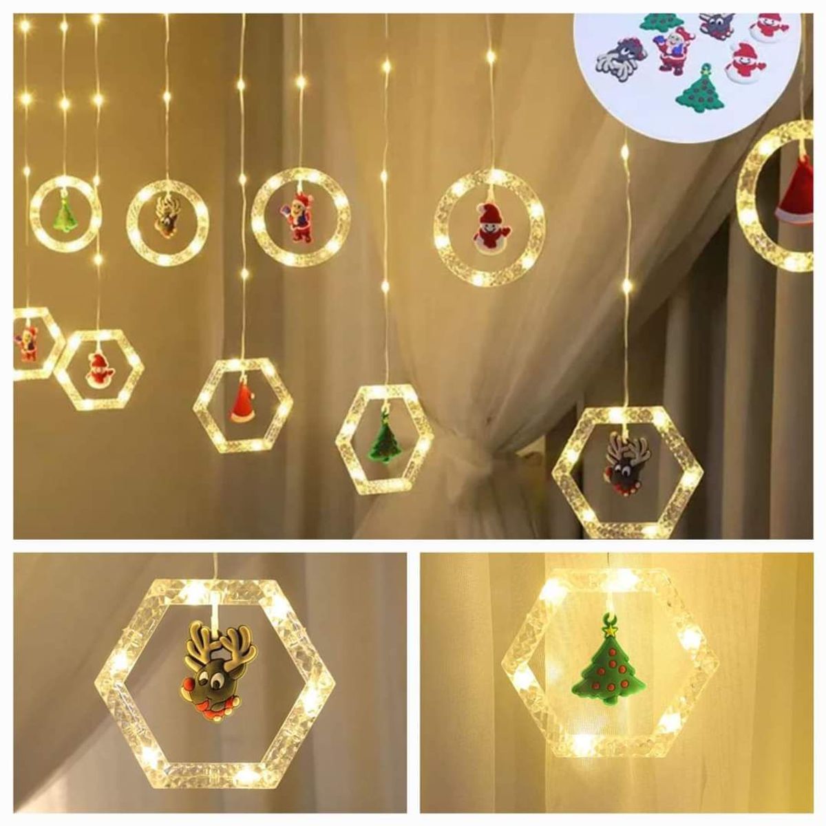 GENERICO - Cortina de Luces con Hanger Navideñas LED con Control Remoto 3m