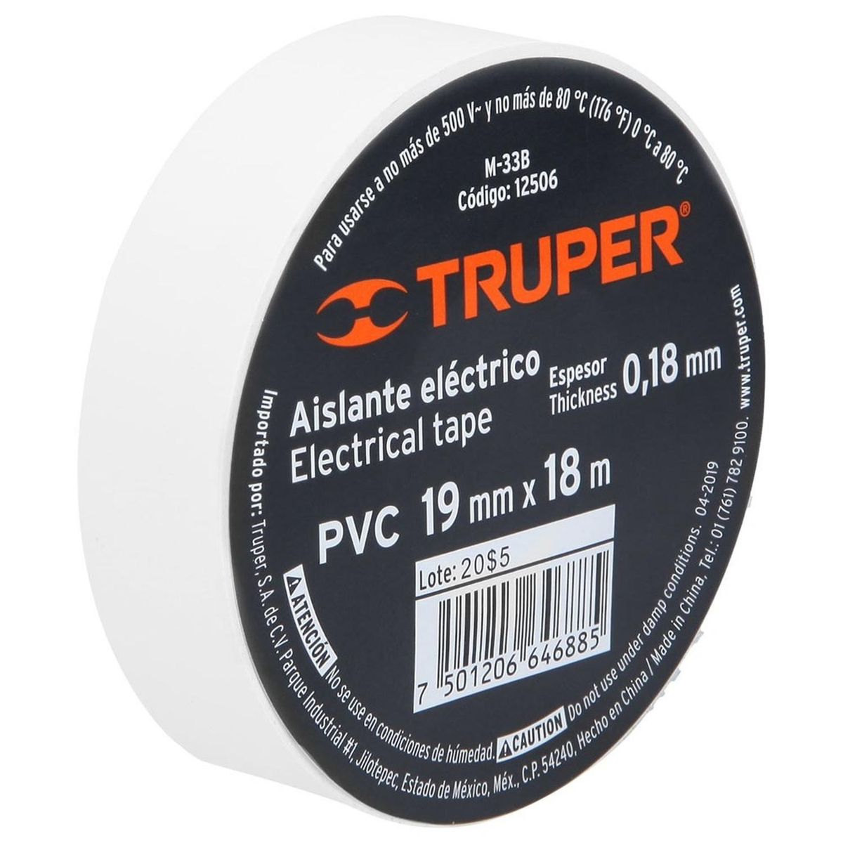 TRUPER - Cinta aislante blanca 19mm x 18m truper 12506