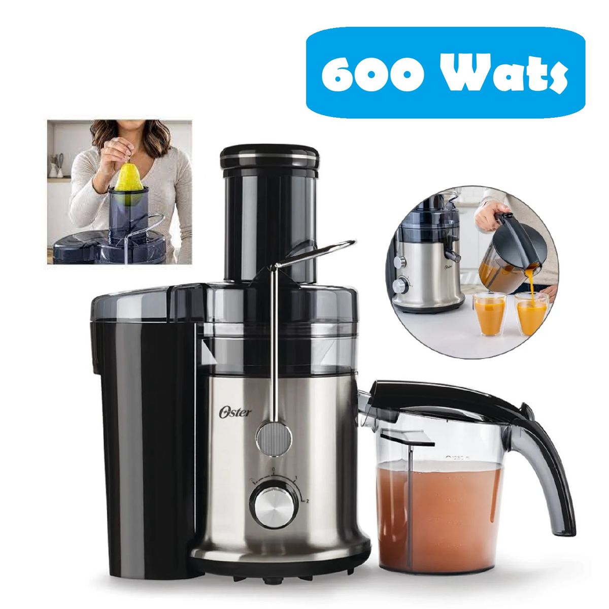 OSTER - Extractor Fruta Entera Acerado 600 Wats 1.25 Litros