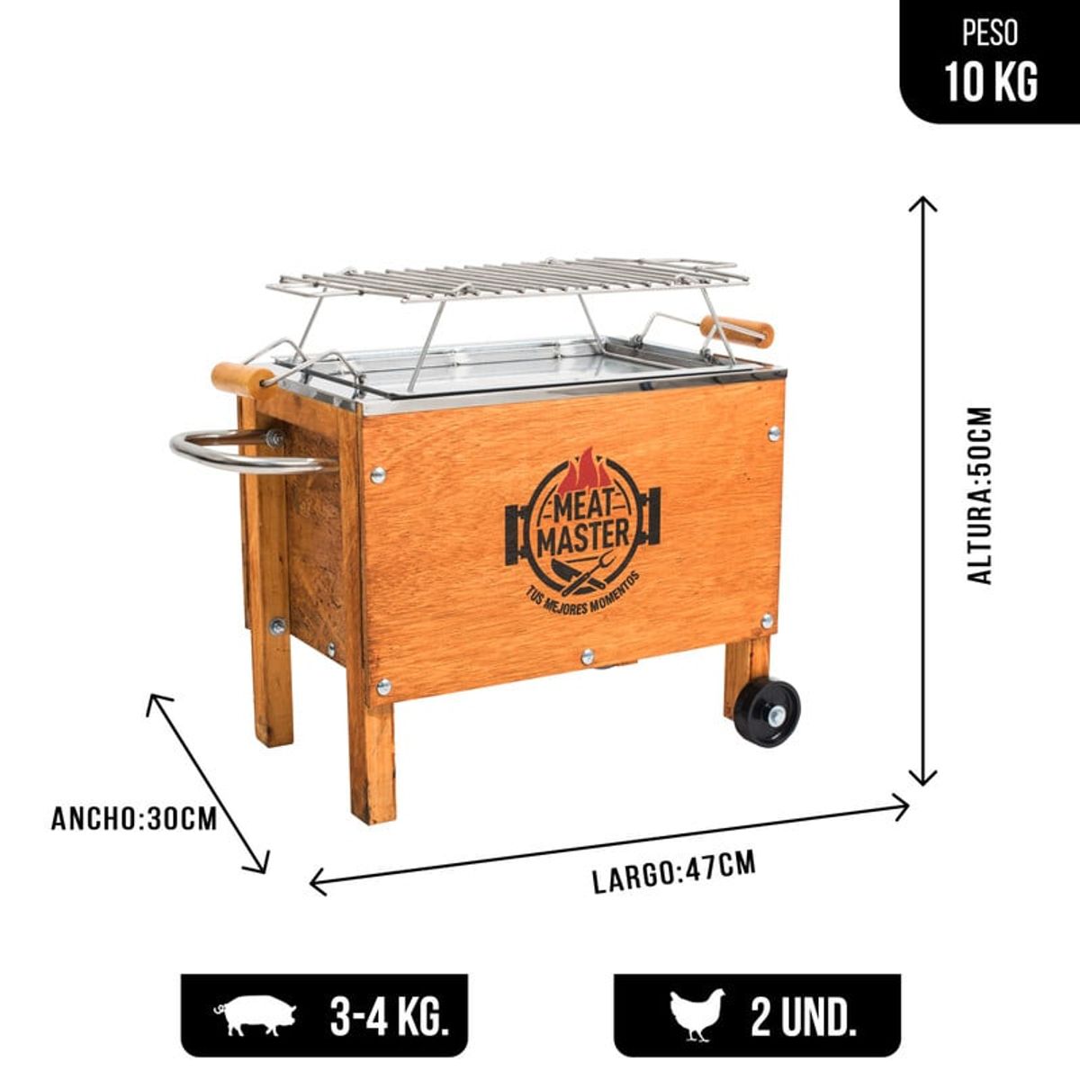 MEAT MASTER - Caja China Master Inoxidable Chica Con Parrilla De Varillas Inox