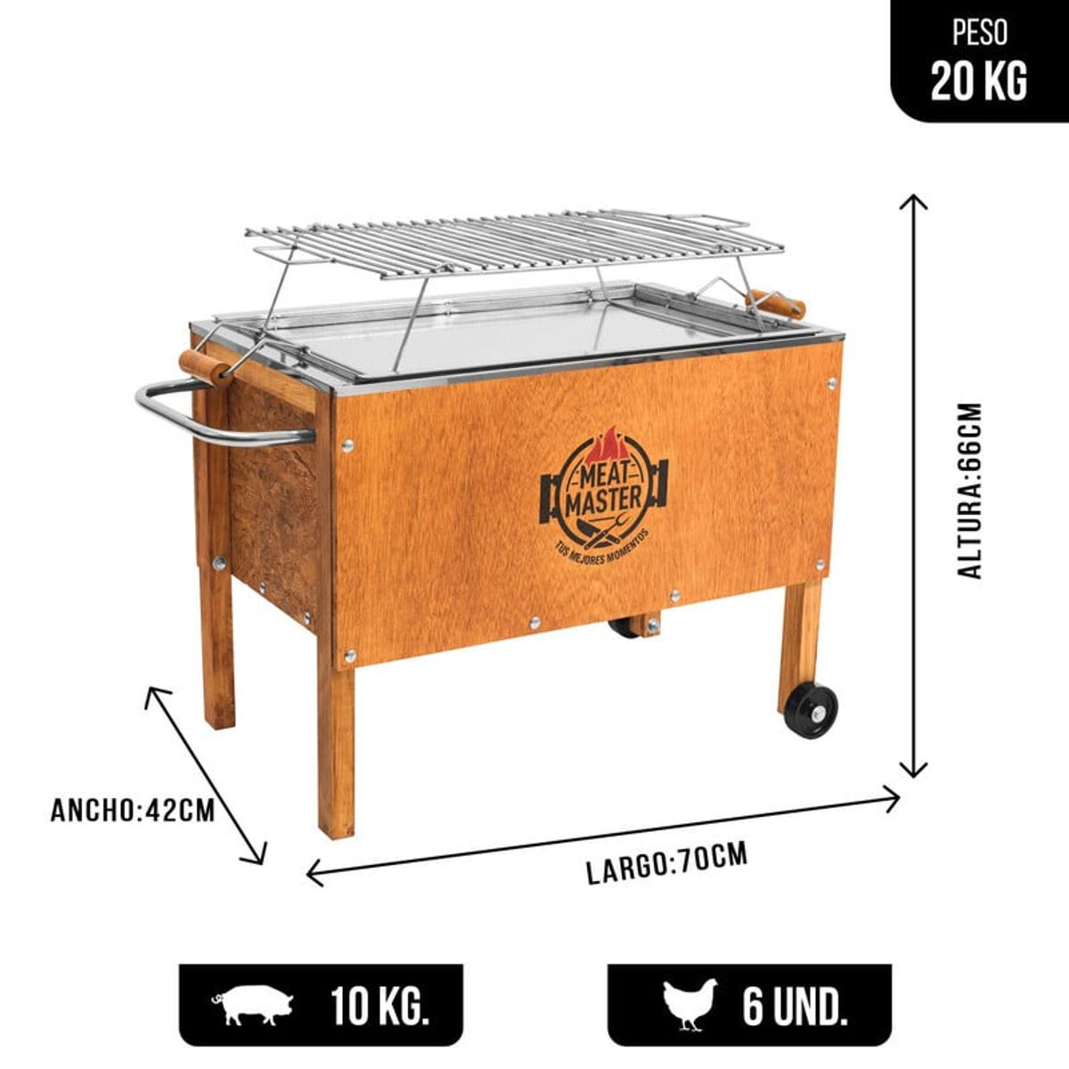 MEAT MASTER - Caja China Master Inoxidable Mediana Con Parrilla De Varillas Inox