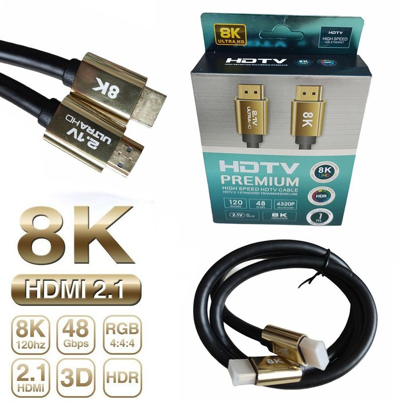 GENERICO - Cable Hdmi 2.1V 8k Ultra Hd 3d 1 Metros 4320p Premium 48Gbps HDR- PVC
