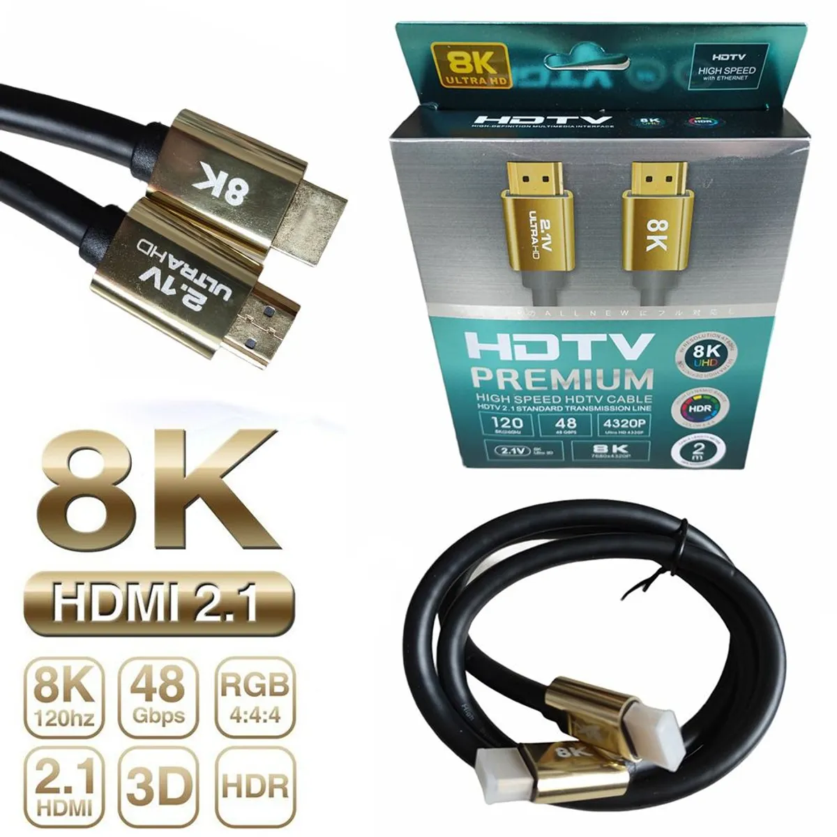 GENERICO - Cable Hdmi 2.1V 8k Ultra Hd 3d 2 Metros 4320p Premium 48Gbps HDR- PVC
