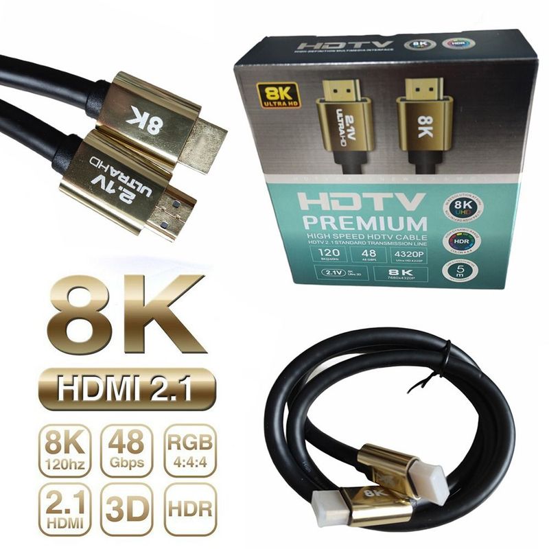 GENERICO - Cable Hdmi 2.1V 8k Ultra Hd 3d 5 Metros 4320p Premium 48Gbps HDR- PVC