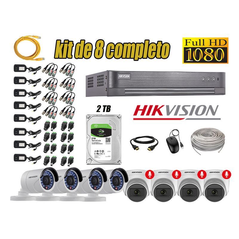 HIKVISION - CÁMARAS SEGURIDAD KIT 8 FULL HD 04 CAMARA CON AUDIO INCORPORADO 2TB
