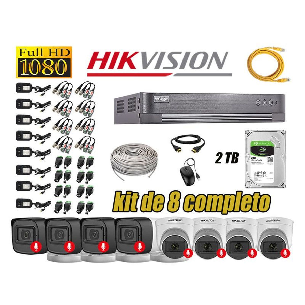 Hikvision - CÁMARAS SEGURIDAD KIT 8 FULL HD 1080P CON AUDIO INCORPORADO 2TB
