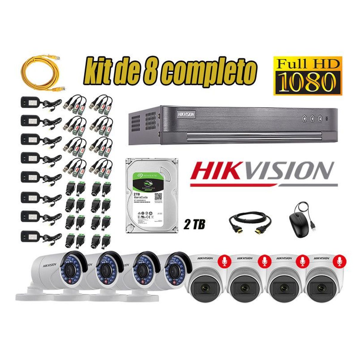 HIKVISION - CÁMARAS SEGURIDAD KIT 8 FULL HD 04 CAMARA CON AUDIO INCORPORADO 2TB