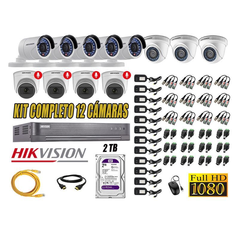 HIKVISION - CÁMARAS SEGURIDAD KIT 12 FULL HD 04 CAMARA CON AUDIO INCORPORADO 2TB