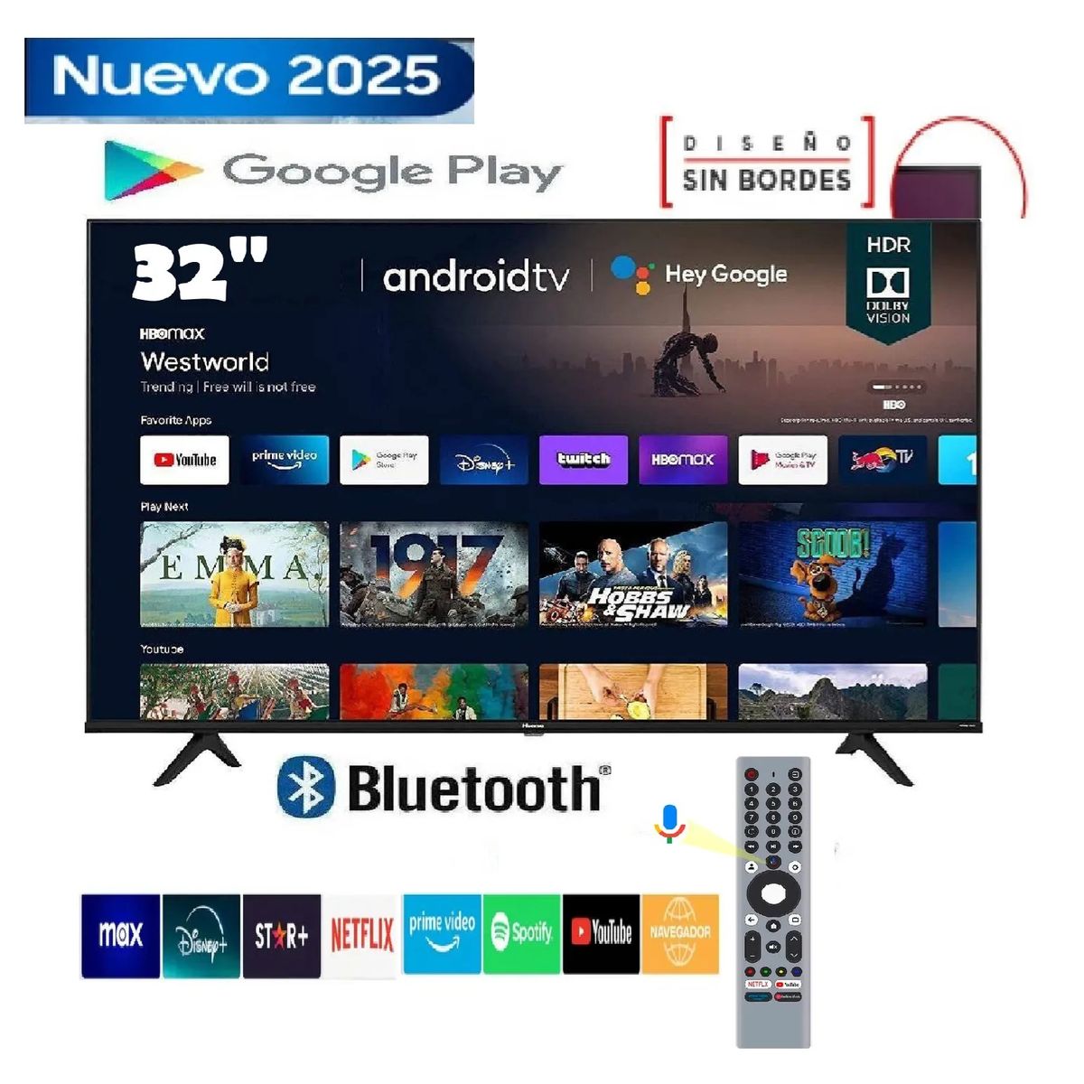 JVC - Led 32 Pulgadas Smart Google TV con Control de voz
